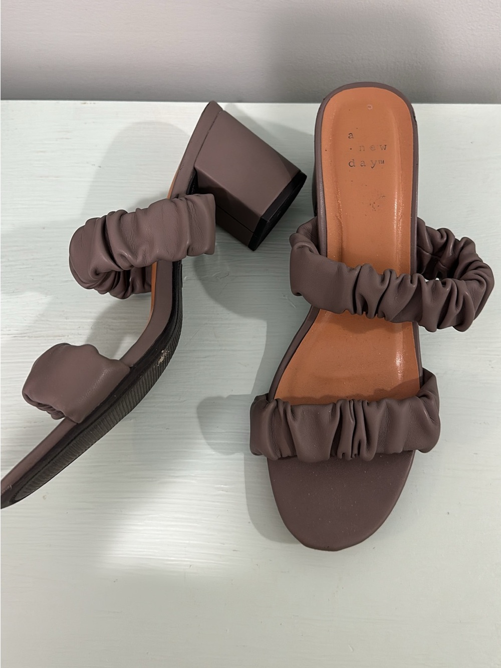 a new day gray Ruched Block Heel Slide Sandals
